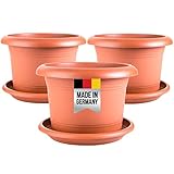 Terracotta Blumentopf Gross 40cm Durchmesser, Pflanzkübel groß aussen, 3er Set Blumentöpfe mit Untersetzer, Pflanztöpfe, Blumenkübel Pflanzentopf mit Löcher, Pflanztopf Rundtopf, Model: Ella