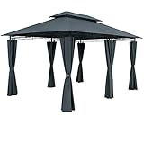 Casaria Pavillon Topas 3x4m Metall Wasserabweisend UV-Schutz 50+ mit Seitenteile Stabil Gartenpavillon Modern Anthrazit