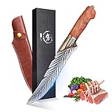 PURPLEBIRD Feder Messer Scharfes Ausbeinmesser mit Holzgriff, Japanisches Kochmesser mit Lederhülle Outdoor Messer