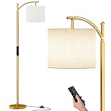 BAUFAS Goldene Moderne Bogen-Stehlampe mit Fernbedienung und stufenlos dimmbarer Glühbirne, Stehlampen aus Metall mit hängendem Lampenschirm for Wohnzimmer, Schlafzimmer