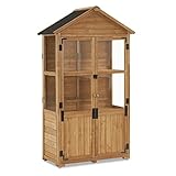 M MCombo Gartenschrank Holz Klein, Outdoor Gartenhaus Gerätehaus Wetterfest, Gewächshaus für Balkon & Terrasse, 100 × 53 × 178 cm, 0111 (Natur)