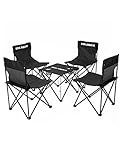 Kirkjubøur® Stjärna 5er-Set Campingstühle mit Tisch wasserabweisender Outdoor Camping Möbel Set für Festivals, Zelten, Angeln (Schwarz)