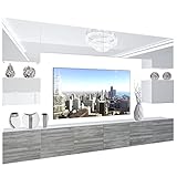 BELINI Wohnwand Vollausstattung Wohnzimmer-Set Moderne Schrankwand mit LED-Beleuchtung Anbauwand TV-Schrank Weiß/Glamourholz