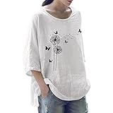 Damen-Tops, lässig, elegant, Sommer-Tops, bedruckt, Baumwoll-Mischgewebe, Rundhalsausschnitt, Dreiviertelärmel, Oberteil, Damenkleid, Tops und Blusen, T-Shirt Tops für Damen, UK, Weiß A, M