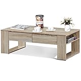 COSTWAY Couchtisch mit Schubladen, Sofatisch aus Holz, Beistelltisch für Wohnzimmer Balkon Flur, Kaffeetisch braun