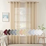 MIULEE 2er Set Voile Vorhang Sheer Leinenvorhang mit Ösen Transparente Leinen Optik Gardine Ösenschal Wohnzimmer Fensterschal Lichtdurchlässig Dekoschal Schlafzimmer 140x145cm (B x H) Beige-gelb