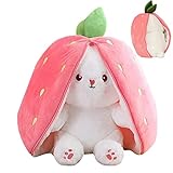 Häschen im Karotten-Erdbeer-Beutel,Strawberry Easter Pouch Animal Plüsch Stoffhase | Kaninchen-Wendekissen in Häschenform, weiches Deko-Spielzeug für Jungen und Mädchen, Geschenk-Plüschtier Vecksoy