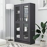 CIADAZ Vitrinenschrank, Vitrine, Wandschrank, Schrank Regal, Glasregal, Glasvitrine Stehend, Eckvitrine, Manga Regal, Grau 82,5x30,5x150 cm Spanplatte