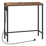 HOOBRO Schmal Konsolentisch mit Ladestation und USB-Anschlüssen, 75 cm Beistelltisch, Flurtisch, Ausstellungstisch, Sofatisch für kleinen Raum, Eingang, Flur, Dunkelbraun-Schwarz EBF75CXG01