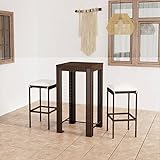 BULANED 3-TLG. Gartenbar-Set mit Kissen, Bistro-Set, Gartenset Tisch Und Stühle, Balkontisch, Balkon Möbel Für Kleinen Balkon, Terrassenmöbel, Bistrotisch, Gartentisch, Poly Rattan Braun