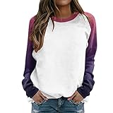 Modische Bluse für Damen, Raglan, Rundhalsausschnitt, Oberteil mit Farbverlauf, Solider Druck, Sweatshirts, Oberteil, Langarm, Farbblock, Pullover, niedliche Kleidung Sweatshirt Oversized