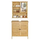 EUGAD Badezimmer Badmöbel Set Waschbeckenunterschrank Unterschrank Badezimmerschrank mit Spiegelschrank Hängeschrank für Bad Bambus Model 5