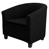 SANKECAAO Club Chair Schonbezug Elastische, Bezug Für Wannensessel Jacquard Weich Wannenstuhlbezug Abnehmbar Rutschfes Cocktailsessel Bezug Waschbare-Schwarz-Large