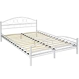 TecTake 800218 Metallbett Bettgestell mit Lattenrost, 140 x 200 cm, Einzelbett aus Metall, Bettrahmen für Schlafzimmer Gästezimmer, weiß - Diverse Farben und Größen -