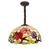 GZDD Tiffany Pendelleuchten Balkon Retro Buntglas Hängelampe Wohnzimmer Schlafzimmer Nachttisch LED E27 16 Zoll Kronleuchter Lichter