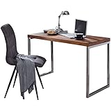 FineBuy Schreibtisch Sheesham Massivholz | Computertisch 120 x 60 cm aus echtem Holz | Laptoptisch im Landhaus-Stil | Konsolen-Tisch mit Metallbeinen | Arbeitstisch dunkel-braun für Büro