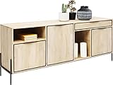 Kare Design Sideboard Modena, modernes Sideboard aus Mango Massivholz, Sideboard mit viel Stauraum, Fächern, Türen, und Schüben, schwarzes Gestell aus Aluminium (H/B/T) 80x190x45cm