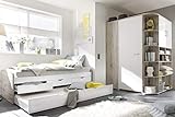 Jugendzimmer Nessi in Sandeiche und Weiß 2 teilig mit begehbarem Eckschrank und Funktionsbett mit Zwei Liegemöglichkeiten