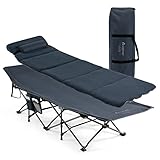 COSTWAY Feldbett Klappbar, Campingbett mit Matratze, Kissen und Seitentasche, tragbares Campingliege bis 150 kg belastbar, inkl. Tragetasche, Klappbett für Camping, Strand, Marineblau