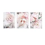 3 Stück Moderne Abstrakte Aquarell Rosa Blumen Blühende Wanddrucke Kunst Leinwand Malerei Poster Bilder Wohnzimmer Schlafzimmer Heim Dekoration-50 * 70Cm/20 * 27 Zoll (Ohne Rahmen)
