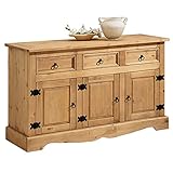 IDIMEX Anrichte Sidebaord Mexico Möbel Kommode Tequila, 3 Türen 3 Schubladen, gebeizt/gewachst