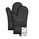 Yutat® Ofenhandschuhe 2er Set - Topfhandschuhe Hitzebeständig bis 300°C, Anti-Rutsch, LFGB-Zertifizierte Ofenhandschuhe Silikon, Perfekt für die Küche, zum Grillen, Kochen und Backen Schwarz