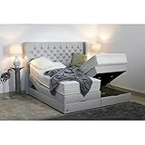 PAARA Boxspringbett Athen | Bettkasten | Kopfverstellung | Chesterfield | Antirutsch | Royal-WS® Taschenfederkern Matratze mit integriertem Original GELAX® Topper (180 x 200 cm)