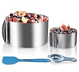 huanniu-2 stück Verstellbar Kuchenring Set, der Große Edelstahl Tortenring Ø 16–30 cm mit Skalierung, der Kleine Tortenring Ø 6 – 10 cm, mit Eiertrenner und Spatel, Rund Backrahmen für Runde Desserts
