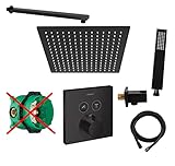 vanvilla Duschsystem mit Unterputz Thermostat Duscharmatur von Hansgrohe OHNE iBox mit vanvilla Regendusche mit Armatur mit Thermostat, Duschkopf eckig schwarz matt beschichtet SET HGS05-ob