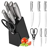 classbach® Messerblock mit Messer - 7 tlg. Messer Set inkl. Küchenschere, Küchenmesser Set mit Klingen aus rostfreiem Stahl, Set aus 5x scharfe Messer + Schere für Küche, C-MBS 4018, schwarz