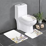 3-teiliges Badezimmerteppich-Set, Lavendel und Gänseblümchen, bedruckt, 3-teiliges Badezimmerteppich-Set, Badematte, Kontur, WC-Deckelbezug, Badezimmer, rutschfeste Unterlage