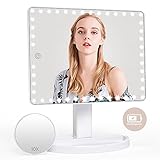 FASCINATE Groß Schminkspiegel mit 45 Dimmbar LED-Leuchten,USB Wiederaufladbar Kosmetikspiegel mit 10-Fache Vergrößerungsspiegel, 360° Drehbar LED Schminkspiegel mit Beleuchtung mit Touch-Screen(Weiß)