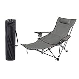Ultraleichter Campingstuhl, zusammenklappbarer Campingstuhl, ultraleichte Klappstühle für den Außenbereich, tragbarer Angelstuhl mit abnehmbarer Fußstütze, für Grascamping, Sandstrand, Balkon, Angel