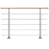 DOLLE Geländer-Set aus Aluminium mit Handlauf aus Buche | Füllstäbe aus Edelstahl | Für aufgesetzte Montage | 150 cm | Als Treppengeländer oder Brüstungsgeländer im Innenbereich geeignet