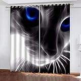 BONDIJ Vorhang Blickdicht 2Er Set 232X236cm 100% Verdunklungsvorhänge Mit Ösen Kälteschutz & Hitzeschutz, 3D Abstrakte Tierkatze Gardinen Kinderzimmer Junge Mädchen Schlafzimmer Fensterdekoration