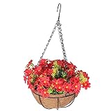 Uonlytech Gänseblümchen Blumenkorb Künstlicher Pflanzerkorb Blumenampel Blumentopf Hängekorb Hängetopf mit Kokosnuss Liner Ketten Haken für Zimmer Balkon Terrasse Garten Deko