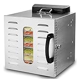 Dörrgerät mit Touchscreen, Dörrgerät für Fleisch oder Trockenfleisch vom Rind, Obstleder, Gemüsedörrer mit 10 ausziehbaren Dörrschalen und transparenter Tür