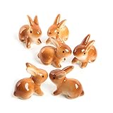 Logbuch-Verlag 6 Mini Osterhasen Figuren 4 cm braun - kleine Porzellan Hasen als Streudeko Give-Away kleines Ostergeschenk