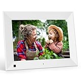 Digitaler Bilderrahmen 8 Zoll, NexFoto Elektronischer Fotorahmen 1280 * 800 Hochauflösung IPS Bildschirm, Kalender-/Uhrfunktion/Musik/Foto-/Videoplayer mit Fernbedienung, Automatisch Drehende, weiß