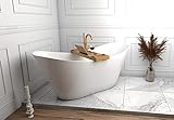 ECOLAM exklusive freistehende Badewanne Standbadewanne + Ablage Bambus moderne Wanne freistehend Viya + Ablaufgarnitur Click Clack Design Mineralguss 160x70 cm glamour Luxus weiß