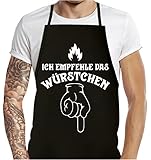 Soreso Design Grillschürze für Männer lustig mit Spruch Ich empfehle das Würstchen Kochschürze Baumwoll-Schürze Grillen Barbecue BBQ Geschenk Mann Geburtstag Geschenke