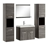 Badplaats B.V. Badezimmer Badmöbel Set Montreal XL 60cm Waschbecken Grau Eiche - Unterschrank Hochschrank Waschtisch Möbel