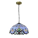AOTEGA Pendelleuchte Schlafzimmer Esszimmer Tiffany-Stil E27 Pendellampe 2-Flammig Vintage Blau/Bunt Handgefertigter Glas Schirm Pendelleuchten Höhenverstellbar Deckenlampe Wohnzimmer Study, D40CM…