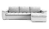BETTSO -Ecksofa mit Schlaffunktion Eckcouch mit Bettkasten Sofa Couch Wohnlandschaft L-Form Polsterecke-SAGA 250 (Hellgrau+Weiß, Rechts)