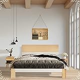 AMDXD Holzbett Doppelbett mit Nachttisch x 1, Bett mit Kopfteil Stauraumbett aus Bettgestell mit Lattenrost - Polsterbett 140x200 cm Holzfarbe & Weiß Klassischen Landhausstil