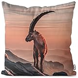 VOID Steinbock Alpen Bock Wandern Kissenbezug Kissenhülle Polyester wasserfest Outdoor Indoor, Kissen Größe:50 x 50 cm