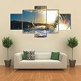 5 teiliges wandbild Lockige brechende Welle 5 stück leinwand wandkunst,5 teilig leinwand wanddeko Wohnzimmer,leinwanddruck 5 teilig Bilder Wohnzimmer modern groß,mit Rahmen,XXL 100x55cm