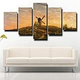 5 Stück Leinwand Bilder Bild Auf Leinwand Wandbild Kunstdruck 5 Teilige Leinwand 5 Teilig Leinwandbilder Wanddeko Sonnenaufgang Goldene Windmühle Wohnzimmer Schlafzimmer Wanddekoration Xxl/200 X 100