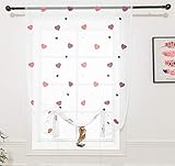 Lactraum Raffrollo Raffgardine Kinderzimmer Mädchen Rosa Bestickt Herz romatisch Voile 80 x 120 cm (B x H)