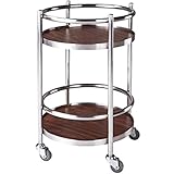 Servierwagen Mit Rollen Restaurant Tragbar 360° Beweglich Weinwagen, Klassischer Vintage-Stil Runder Edelstahl Servierwagen, Haushaltsprodukte (Color : Brown+Silver, S : 68 * 40cm)